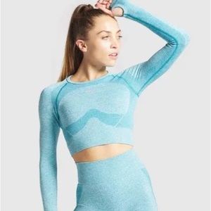 GYMSHARK Blue Flex Crop Cutout Longsleeve